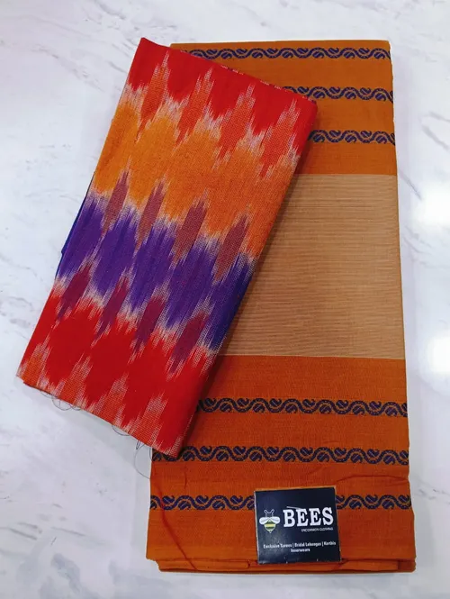 Chettinadu cotton A02107 (Orange Blue)